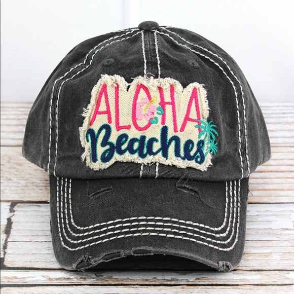 Accessories - Distressed ALOHA Beaches Grey baseball hat